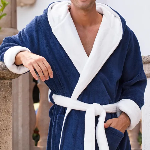Vista 5 de Alexander Del Rossa - Bata de baño de forro vellón, con capucha, para hombre, colores lisos