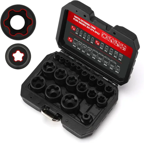 Vista 8 de CASOMAN 11PCS hembra Torx Socket Set, E Torx & Star Socket Set con riel, E4 - E20 Torque Sockets