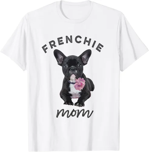 Vista 59 de Camiseta Bulldog Francés para Mujer, Frenchie Mom, Flor, Negro, S