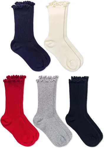 Vista 2 de Jefferies Socks Calcetines de tripulación con volantes para niñas, paquete de 5