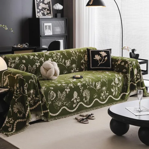 Vista 13 de DREAMINGO Funda para sillón reclinable con estampado floral verde y botánico de jacquard, 1 cojín, acogedora funda de felpilla para sala de estar