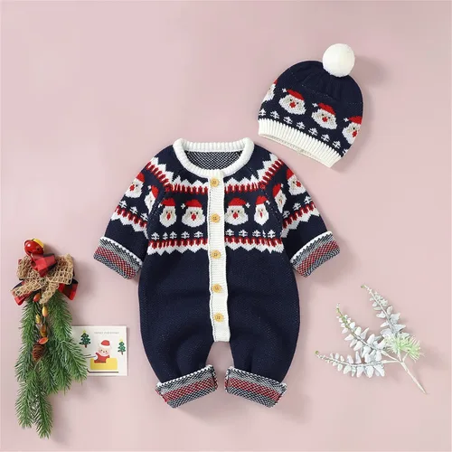 Vista 2 de Mameluco de Navidad con estampado de muñeco de nieve para niños pequeños y niñas para bebés simples azul 6-9 meses