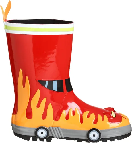 Vista 6 de Kidorable rojo bombero botas de lluvia de goma natural wdiversión llama tire en la pestaña del talón