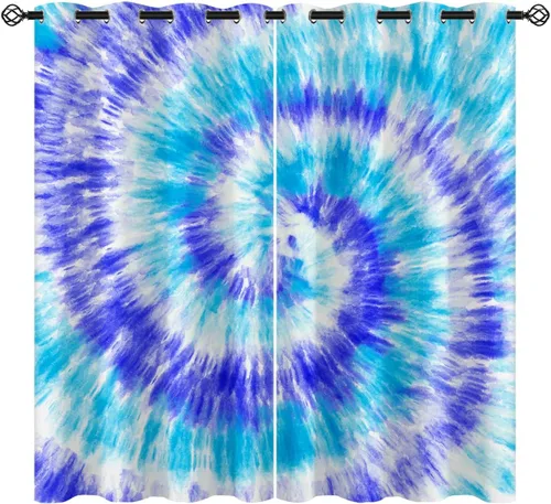 Vista 16 de America - Cortinas opacas de teñido anudado para niñas y niños, decoración del hogar, hippie, rojo, azul, abstracto, con ojales en espiral, cortinas