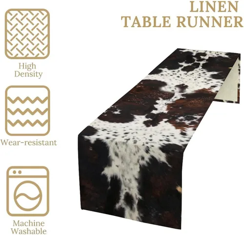 Vista 4 de YCness Camino de mesa con estampado de vaca, estilo occidental, estampado de piel de vaca marrón, estilo occidental, decoración de mesa