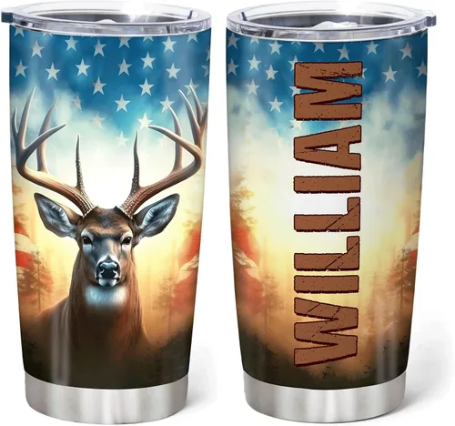 Vista 7 de Hyturtle Regalos de Caza Personalizados Para Hombres - Vaso Térmico de Caza de Ciervos con Camuflaje de 20 Oz para Café de Viaje de Acero Inoxidable