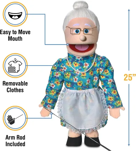 Vista 3 de Marioneta estilo ventrílocuo de 25 pulgadas, abuelita melocotón, cuerpo completo