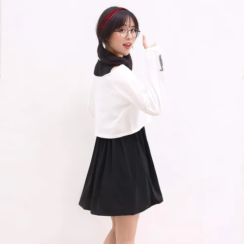 Vista 3 de Bonito vestido para adolescentes y niñas conjunto de dos piezas con estampado de conejo vestidos casuales de algodón para primavera y otoño como