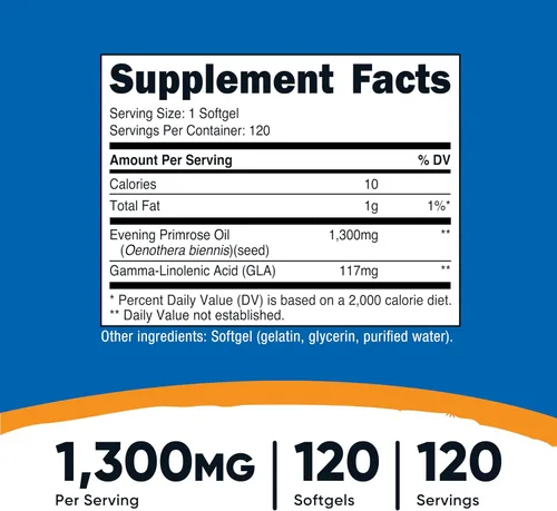 Vista 2 de Nutricost Aceite de onagra 1,300 mg, 120 cápsulas blandas, prensado en frío