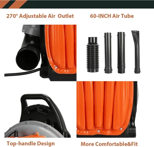 Vista 4 de Soplador de hojas de mochila, 63CC 665 CFM 3HP Motor de 2 tiempos soplador de hojas de gas, soplador de hojas de gas de alta resistencia, soplador