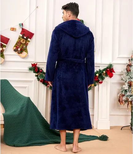 Vista 4 de Vulcanodon Bata para hombre con capucha, bata de baño de forro polar para hombre