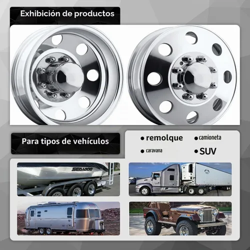 Vista 7 de Juego de 4 tapacubos centrales de rueda de acero inoxidable de 4.9 pulgadas para llantas delanteras y traseras de doble rueda Eagle Alloys de 8