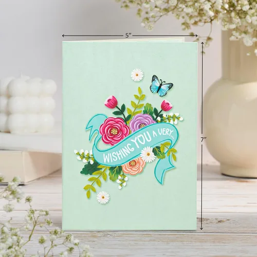 Vista 2 de POPWOW Tarjeta desplegable de feliz cumpleaños, flores y mariposas, tarjeta de felicitación 3D floral, regalo para mamá, hermana, mujer, abuela