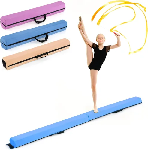 Vista 16 de Giantex Haz de equilibrio de 7/8/9 pies, haz de gimnasia plegable con asas de transporte, base de goma antideslizante para niños, haz de gimnasia