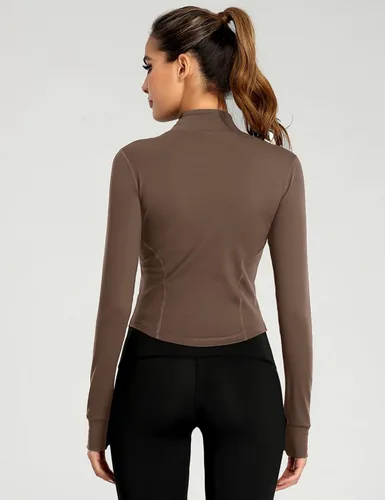 Vista 3 de Gacaky Chaqueta atlética para mujer, ligera, con cremallera completa, para yoga, recortada, para entrenamiento, ajustada, con agujeros para el pulgar
