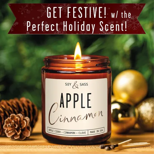Vista 6 de Velas de Manzana y Canela, Vela de Manzana y Canela - 'Apple Cinnamon' Infundida con Aceites Esenciales I Velas de Soja Aromáticas Fuertes