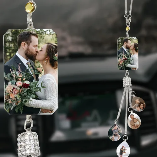 Vista 11 de AIFLM Adornos Personalizados de Foto de Cristal para Colgar en Coche Adornos Personalizados Estéticos para Espejo Adornos Personalizados