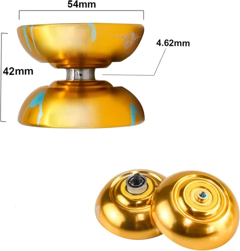Vista 4 de Yoyo profesional Yoyo N11 dorado azul, aleación de metal Yoyo para niños/jugador avanzado+guante Yo Yo + bolsa Yoyo + cuerdas Yoyo, paquete