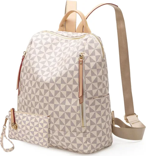 Vista 7 de Mochila Monedero para Mujer de Cuero Anti-robo Grande de Diseñador de Moda Mochila de Viaje Bolsa Mochila para Hombre Bolsas de Hombro, A-Marrón
