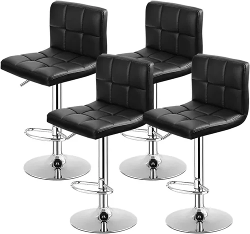 Vista 15 de WATERJOY Taburetes de bar giratorios, moderno cuadrado de piel sintética ajustable altura giratoria silla de bar con respaldo