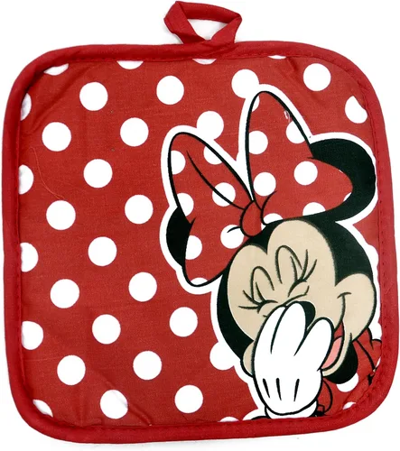 Vista 5 de Disney Juego de cocina de 3 piezas con soporte para ollas y toalla de cocina (Minnie Mouse Red)