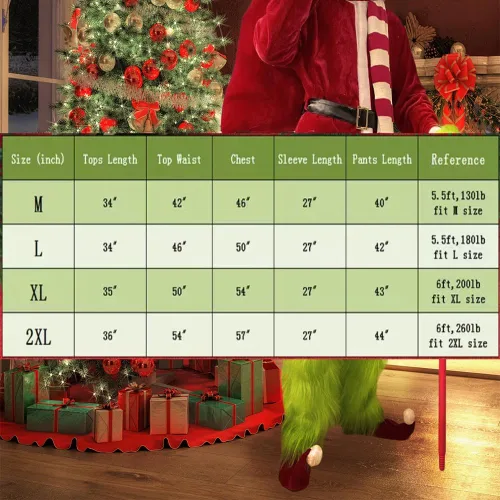 Vista 5 de Christmas Santa Claus Costume Green Furry Monster Suits Outfit Santa Coat Cosplay Mask Halloween Christmas Costumes for Men