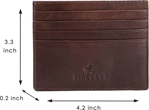 Vista 2 de FINELAER Carteras delgadas de cuero con bolsillo frontal para hombre, Marrón oscuro, Minimalista