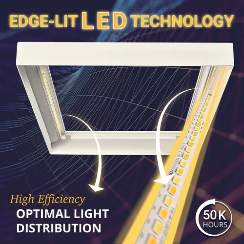 Vista 9 de NUWATT Luz LED de panel plano de montaje en superficie cuadrada de 2 x 2 pies, 120-277 V, 3CCT 3000 K/4000 K/5000 K seleccionable, 4000 lm, 40 W