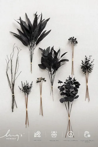 Vista 5 de Ling's moment - Juego de tallos de vegetación artificial verde, 36 piezas con 8 tipos de flores artificiales para ramos de novia de bricolaje Negro