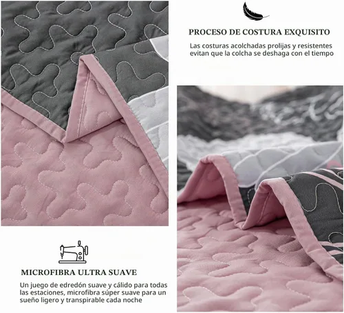 Vista 4 de Anibedding Juego de edredón floral gris y rosa, tamaño Queen, 3 piezas Gris/Rosa
