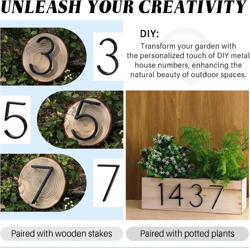 Vista 5 de Números de casa de 5 pulgadas para exterior, dirección de metal número 8, diseño moderno, acabado con recubrimiento en polvo negro resistente a