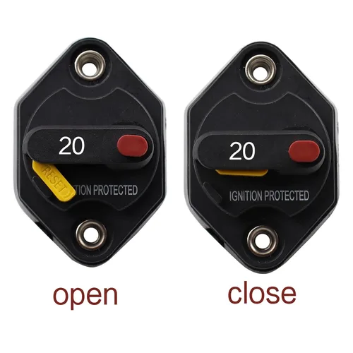 Vista 2 de Disyuntor de montaje en panel de 12 V, 24 V, 32 V CC, 20 A, con botón de reinicio manual conmutable para auto, camión, RV, remolque, automóvil