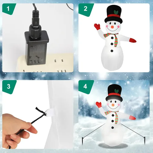 Vista 5 de [Usado] Muñeco de nieve inflable de Navidad de 8 pies, muñeco de nieve suave iluminado IP65 con luces LED, decoración de patio inflable automática