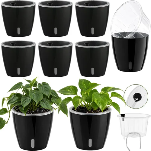 Vista 17 de Macetas transparentes de riego automático para plantas de interior, paquete de 3 macetas de riego automático de 6.7 pulgadas, macetas transparentes