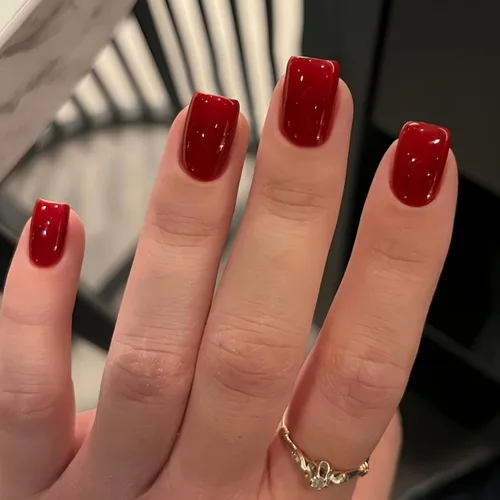 Vista 28 de 48 piezas de uñas postizas a presión color burdeos, uñas falsas en forma de almendra, pegamento para uñas, uñas de longitud media