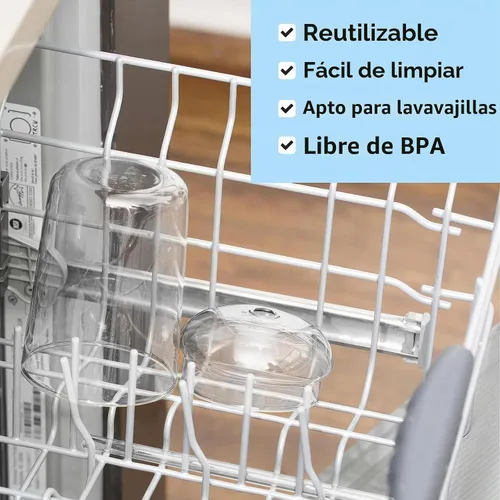 Vista 5 de Maplefield Vaso de vidrio con tapa de cúpula, 16 onzas, reutilizable, para café helado con pajilla, resistente a derrames, para frappes y licuados