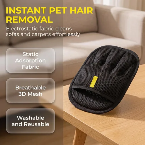 Vista 3 de Guante removedor de pelo de mascotas reutilizable, herramienta electrostática para quitar el pelo de mascotas para ropa, sofá, alfombra, asiento