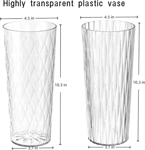 Vista 4 de 2 floreros de plástico transparente, 10.2 pulgadas de acrílico para ramo de rosas para decoración del hogar, centros de mesa, boda, cumpleaños