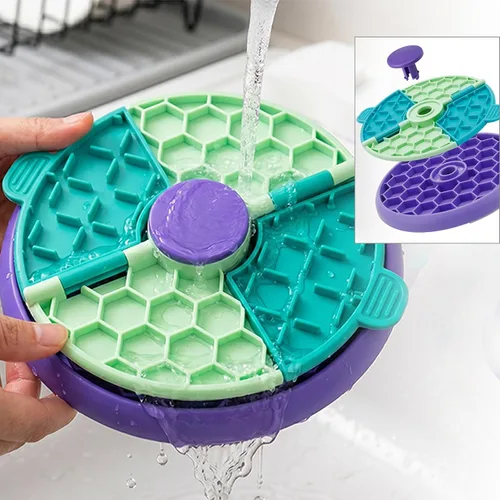 Vista 2 de Slow Feeder Dog Bowl, 2 Levels Rotatable Slow Eating Bowl Lick Mat