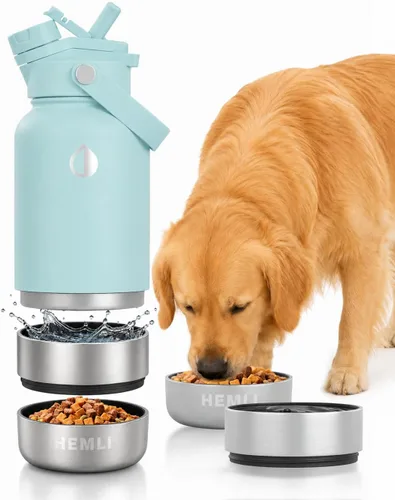 Vista 23 de Botella de agua para perros, botella de agua de viaje aislada para perros, dispensador de botellas de agua para mascotas de acero inoxidable