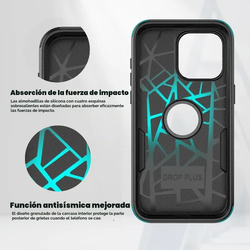 Vista 4 de Funda para iPhone 15 Pro – [2 protectores de pantalla de vidrio templado] [10 pies a prueba de caídas militar], funda protectora antideslizante a