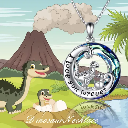 Vista 2 de POPKIMI Collar de dinosaurio para madre e hijo, collar de plata de ley con dije de dinosaurio con corazón de amor, collar con dije de dinosaurio