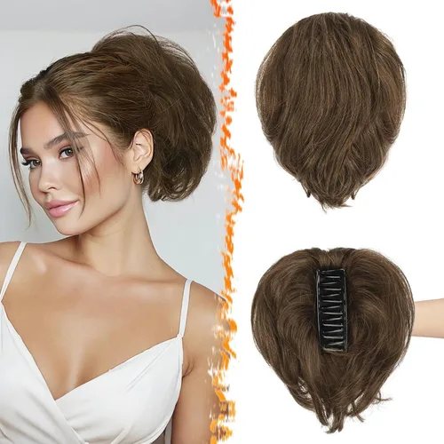 Vista 12 de BARSDAR Extensión de cabello humano corto con clip de garra con metales flexibles, cabello humano real de 8 pulgadas, extensiones de moño