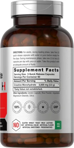 Vista 2 de Horbäach Cápsulas de monohidrato de creatina 3500 mg 300 unidades Suplemento sin OMG y sin gluten