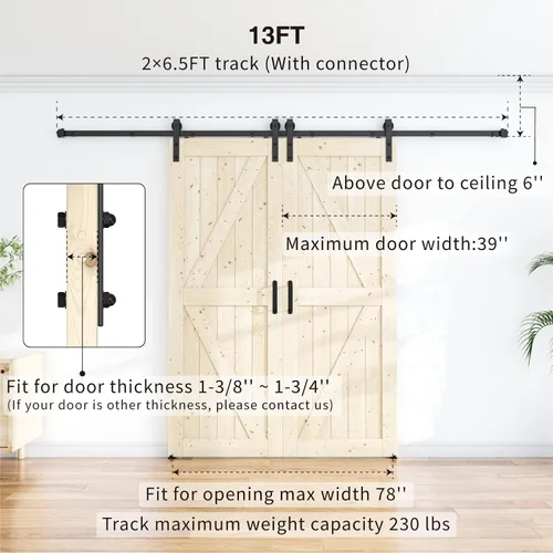 Vista 6 de WINSOON - Kit de accesorios para puerta corredera de estilo granero, estilo antiguo, para puertas individuales/dobles, superficie negra