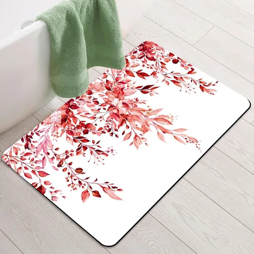 Vista 10 de BBiggood Alfombras de baño salvia, alfombra de baño verde salvia con hojas de eucalipto, se ajusta debajo de la puerta, alfombra de ducha fina