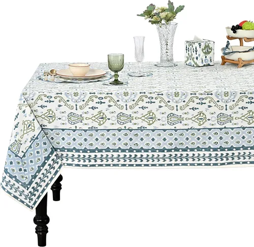 Vista 257 de Ridhi Mantel cuadrado con estampado de bloques de mano de caléndula ámbar