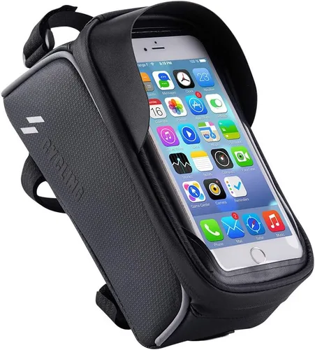 Vista 2 de Bolsa de marco de bicicleta, soporte para teléfono de bicicleta, bolsa impermeable para manillar de bicicleta, bolsa de tubo frontal superior