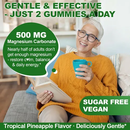 Vista 9 de Gomitas liposomales de carbonato de magnesio de 500 mg - Suplemento de magnesio con Ashwagandha, L-teanina, calcio y vitamina D3 para apoyo muscular