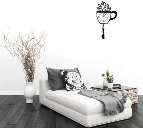 Vista 5 de Reloj de pared moderno de cocina con cuchara oscilante y péndulo de taza de café, regalo para bebedor de café